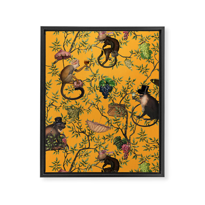 Vintage Chinoiserie Monkey Garden Party Framed Canvas Print Gallery Image 1
