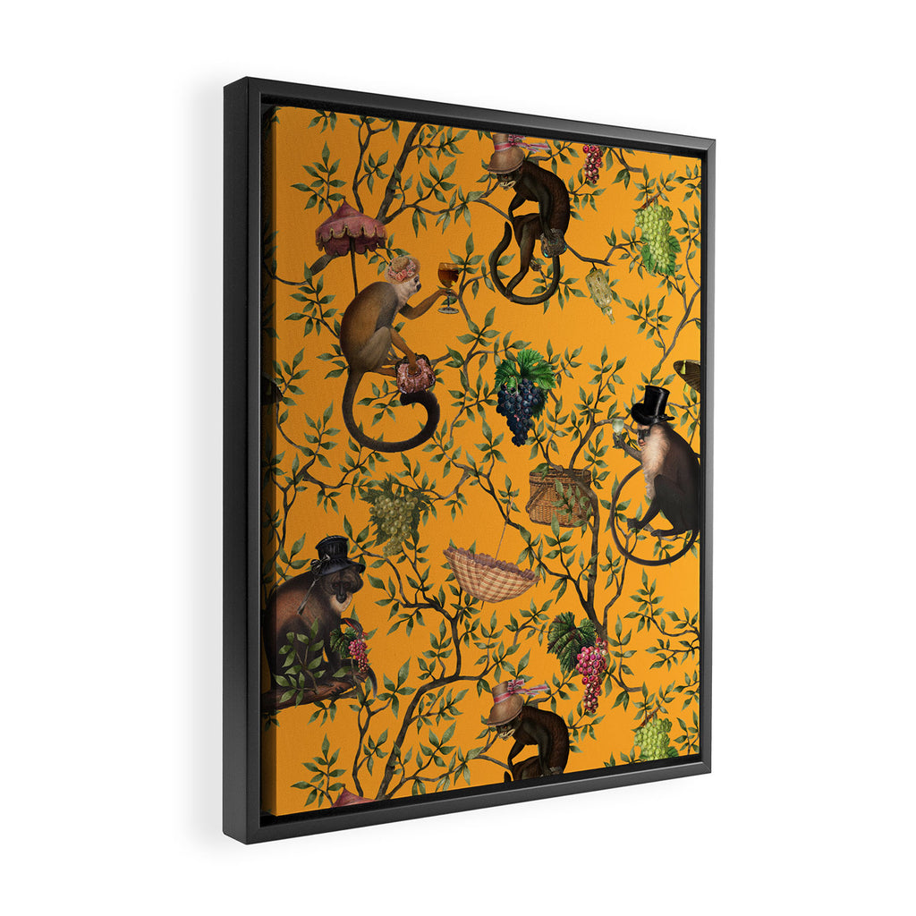 Vintage Chinoiserie Monkey Garden Party Framed Canvas Print Gallery Image 2
