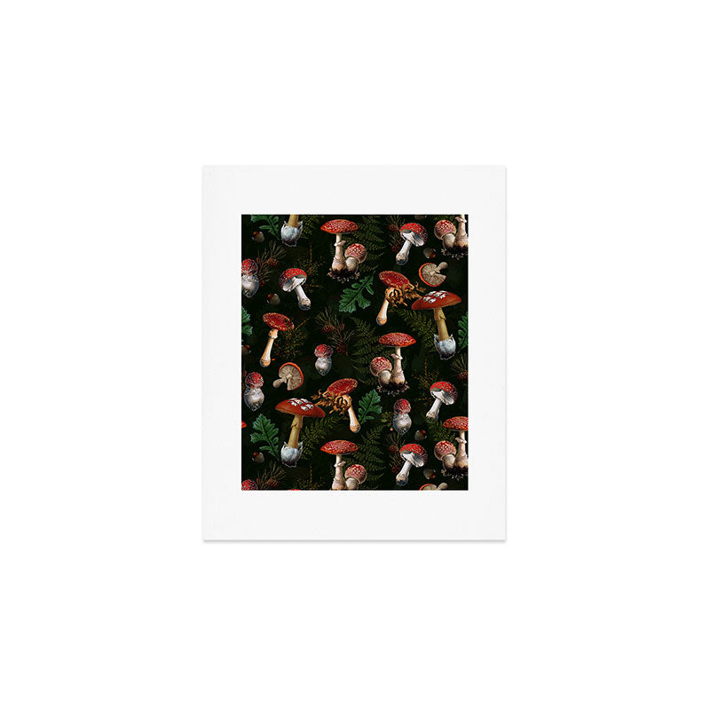 Vintage Dark Night Mushroom Forest Art Print Gallery Image 1