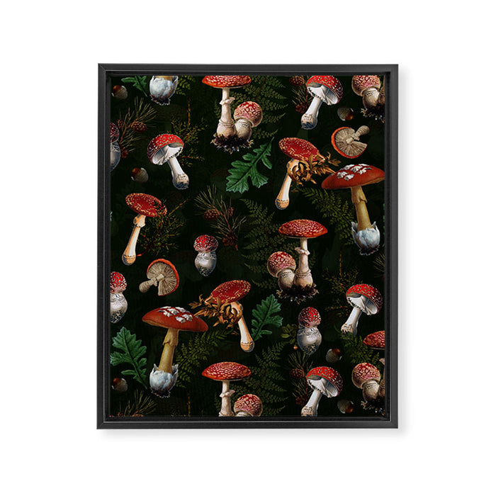 Vintage Dark Night Mushroom Forest Framed Canvas Print Gallery Image 1