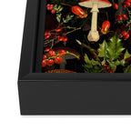 Vintage Dark Red Mushrooms And Poppies Botanical Midnight Garden Framed Canvas Print Gallery Image 3