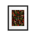 Vintage Dark Red Mushrooms And Poppies Botanical Midnight Garden Framed Art Print Gallery Image 6