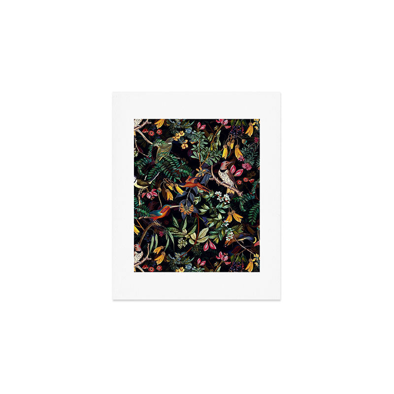 Vintage Jungle Birds Night Garden Art Print Gallery Image 1