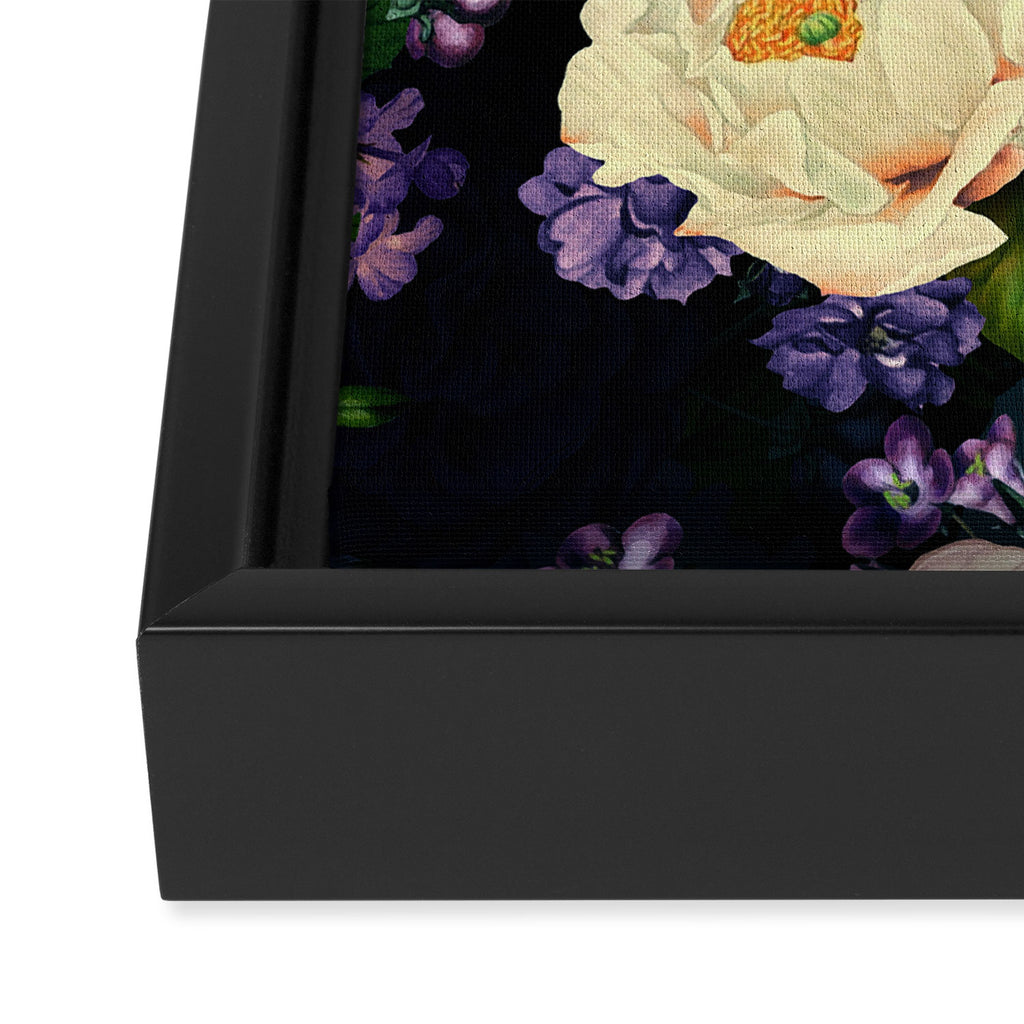 Vintage Midnight Purple Botanical Roses Flower Garden Framed Canvas Print Gallery Image 3