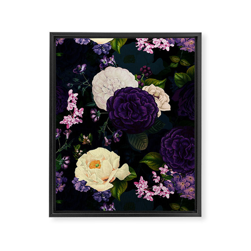 Vintage Midnight Purple Botanical Roses Flower Garden Framed Canvas Print Gallery Image 8