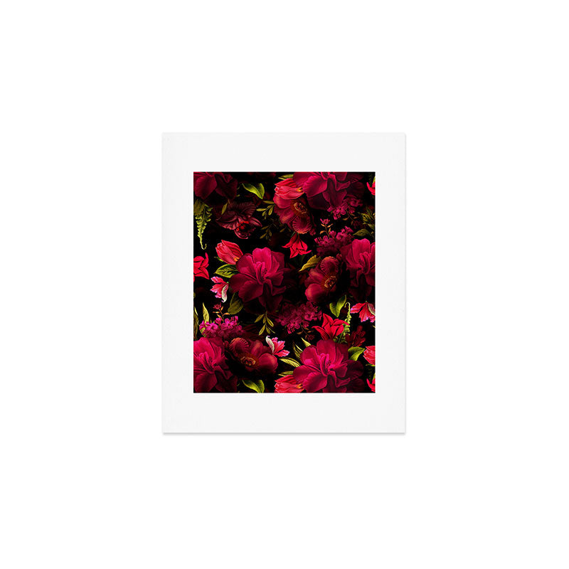 Vintage & Shabby Chic - Dark Red Antique Night Roses Botanical Garden Art Print Gallery Image 1