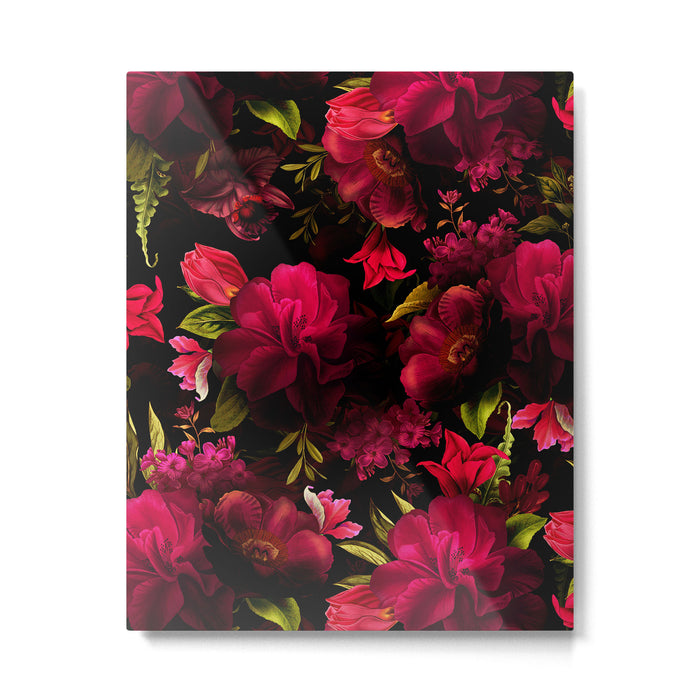 Vintage & Shabby Chic - Dark Red Antique Night Roses Botanical Garden Metal Print Gallery Image 1