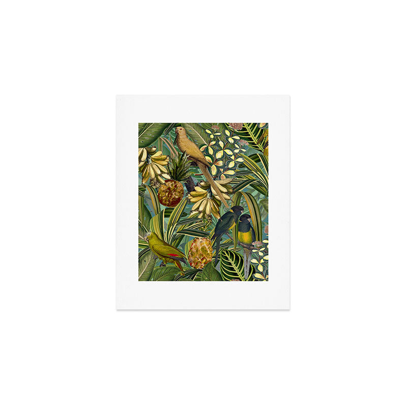 Vintage & Shabby Chic - Green Tropical Bird Flower Garden Art Print Gallery Image 1