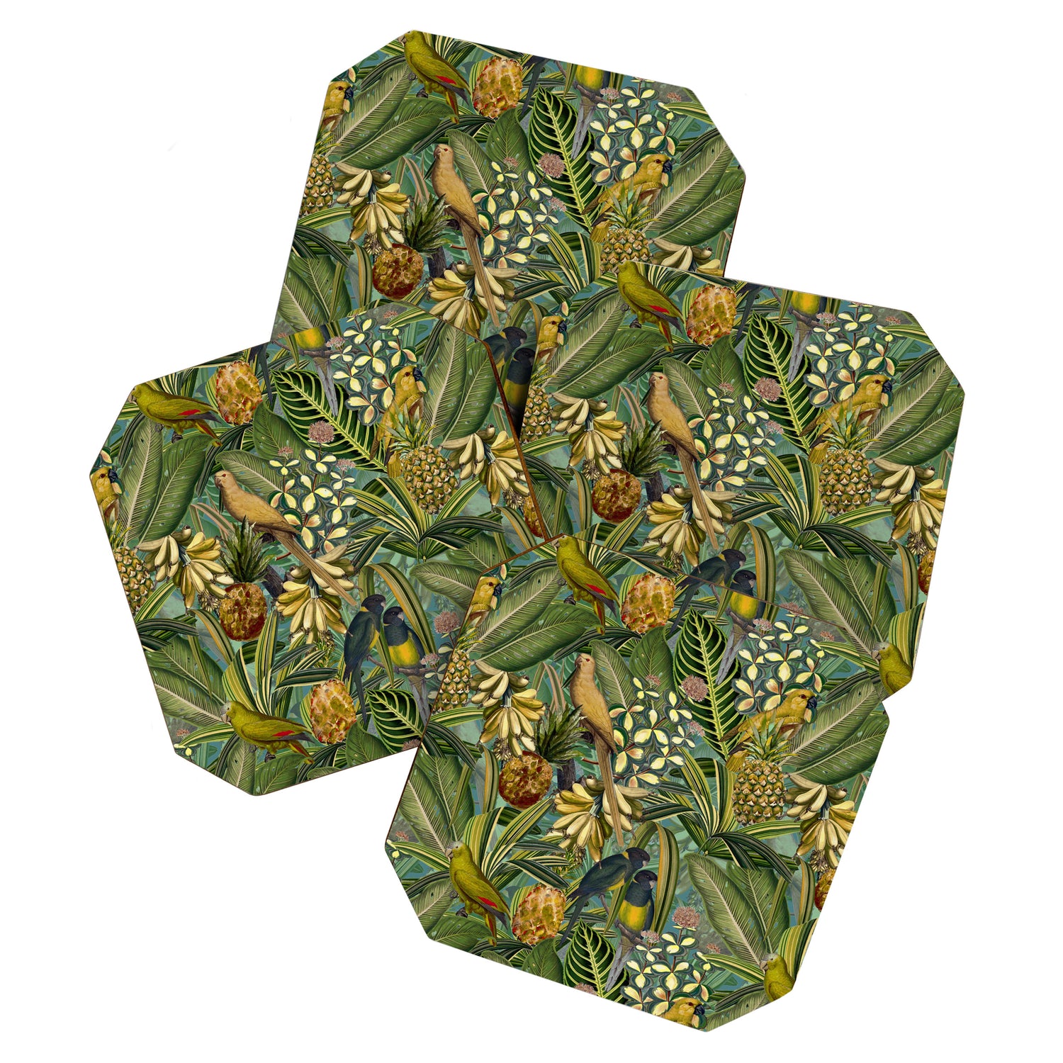 Vintage & Shabby Chic - Green Tropical Bird Flower Garden Coaster Gallery Image 1