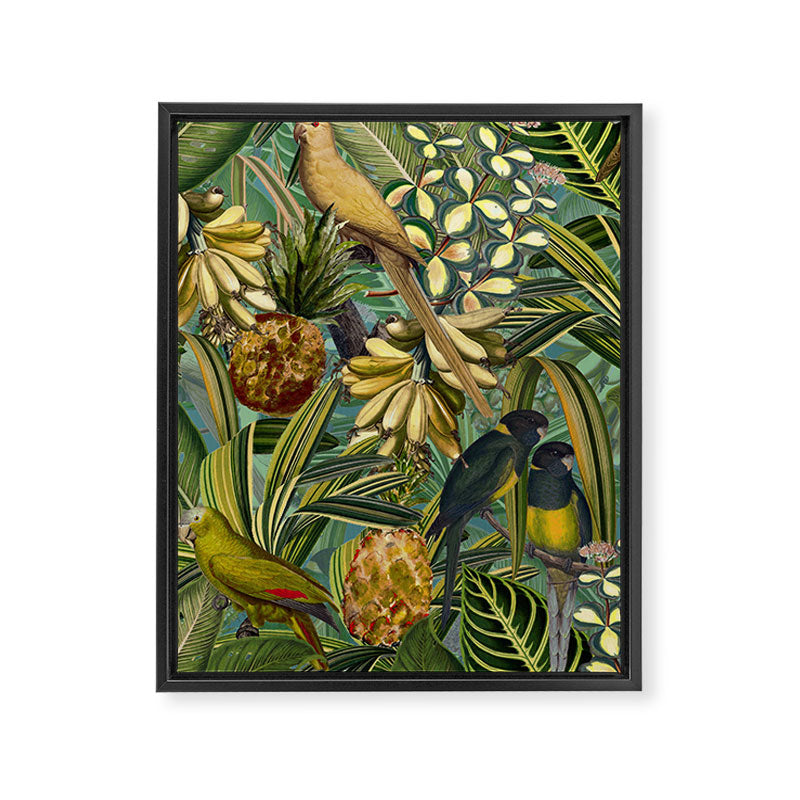 Vintage & Shabby Chic - Green Tropical Bird Flower Garden Framed Canvas Print Gallery Image 8