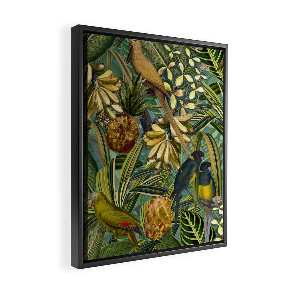 Vintage & Shabby Chic - Green Tropical Bird Flower Garden Framed Canvas Print Gallery Image 2