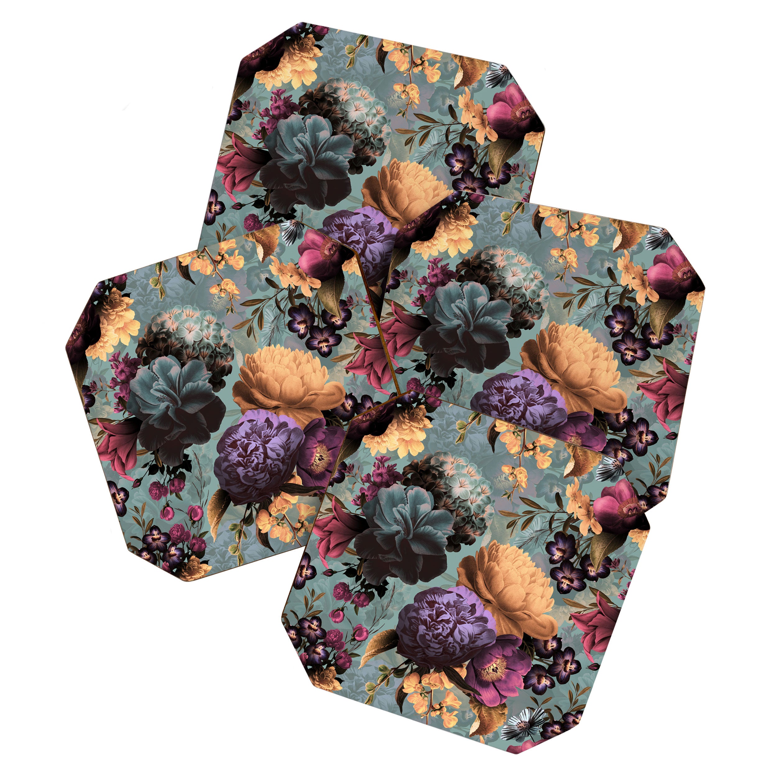 Vintage & Shabby Chic - Grey Botanical Lush Flowers Evening Garden Coaster Gallery Image 1