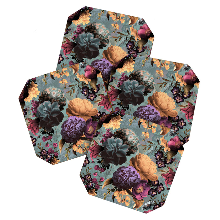Vintage & Shabby Chic - Grey Botanical Lush Flowers Evening Garden Coaster Gallery Image 1