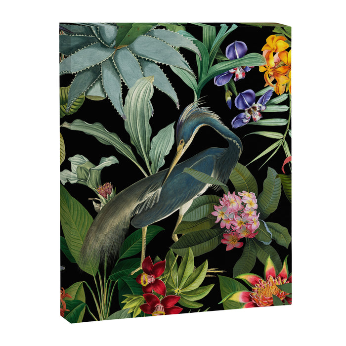 Vintage & Shabby Chic - Midnight Tropical Garden Blue Heron Canvas Print Gallery Image 1