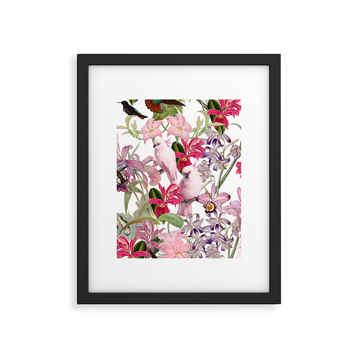 Vintage & Shabby Chic Pink Cockatoo Tropical Flower Jungle Framed Art Print Gallery Image 1