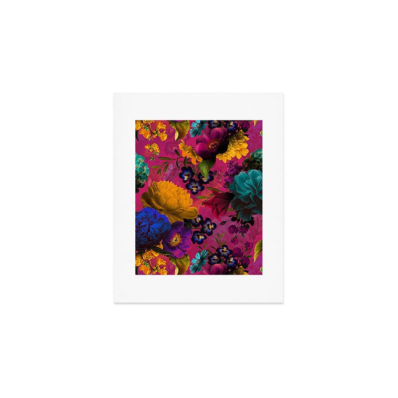 Vintage & Shabby Chic - Purple Botanical Lush Flowers Midnight Garden Art Print Gallery Image 1