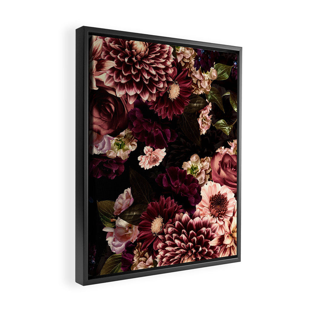 Vintage & Shabby Chic- Real Chrysanthemums Lush Midnight Flowers Botanical Garden Framed Canvas Print Gallery Image 2