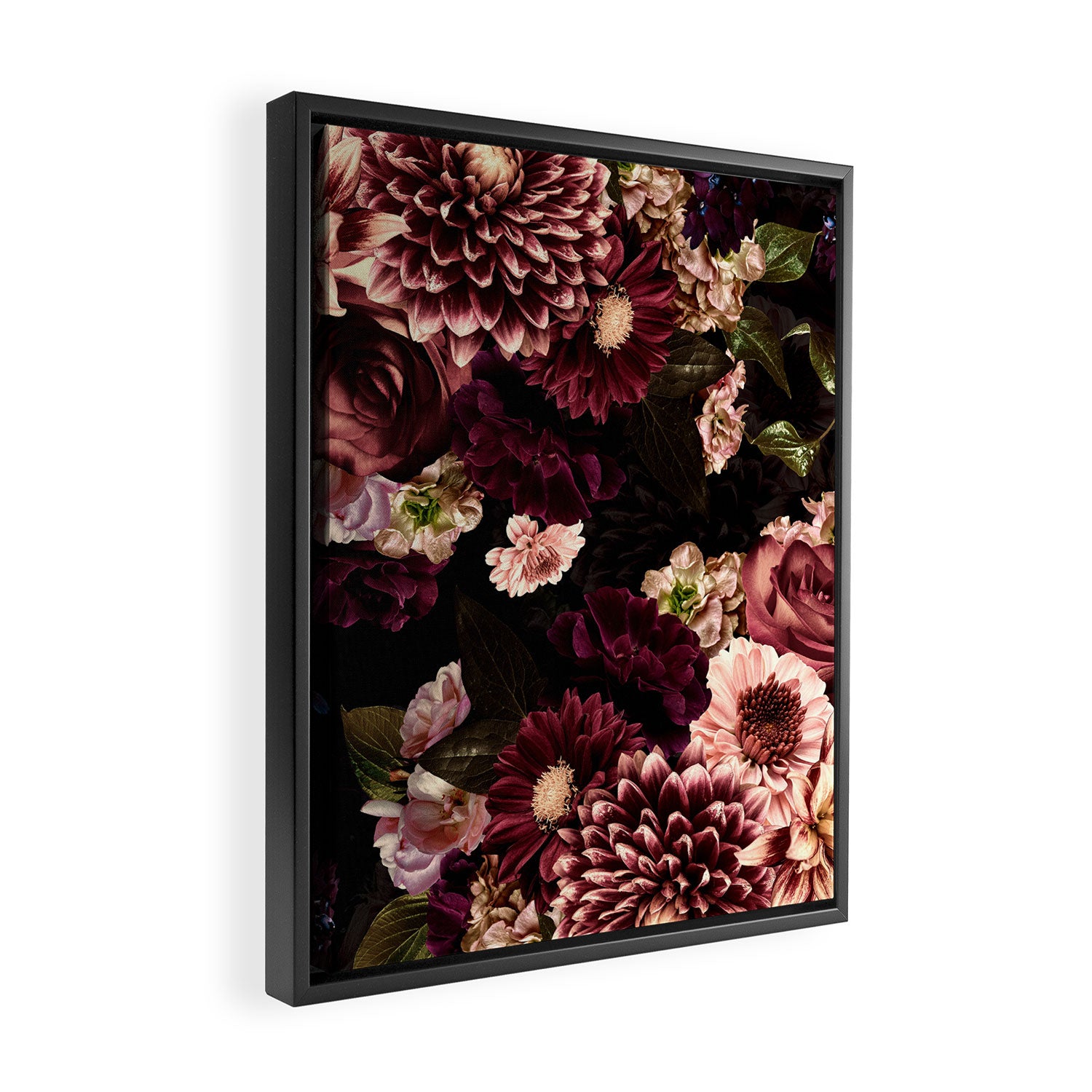 Vintage & Shabby Chic- Real Chrysanthemums Lush Midnight Flowers Botanical Garden Framed Canvas Print Gallery Image 2