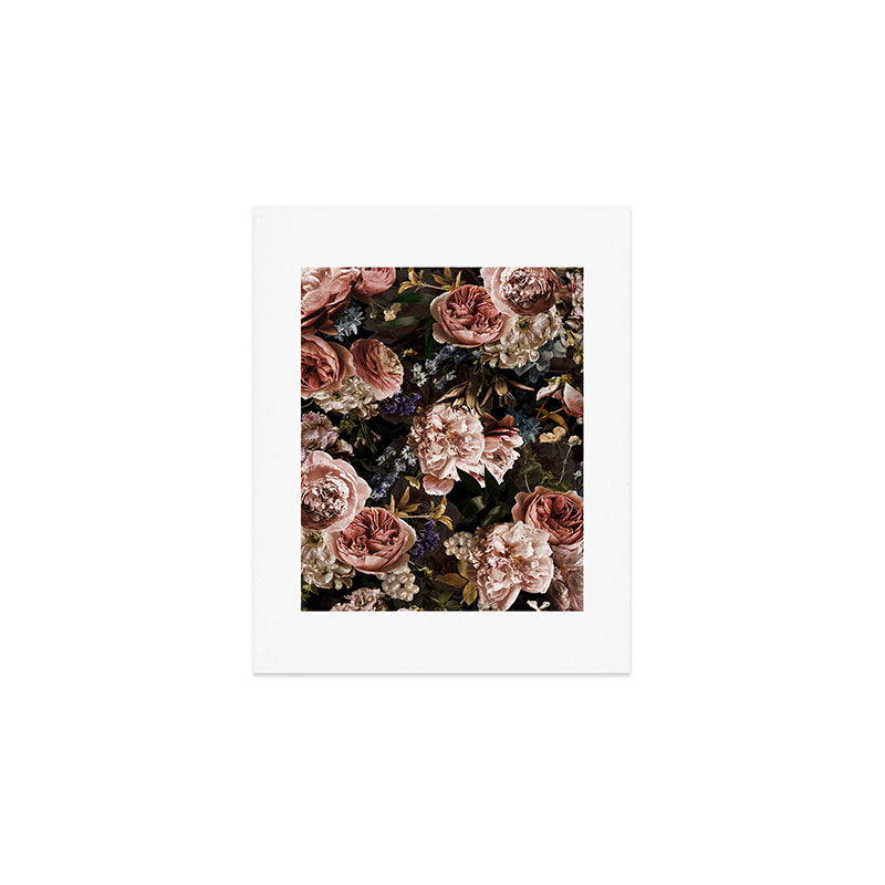 Vintage & Shabby Chic- Real Roses And Peonies Lush Midnight Flowers Botanical Garden Art Print Gallery Image 1