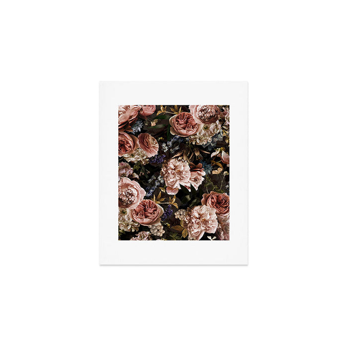 Vintage & Shabby Chic- Real Roses And Peonies Lush Midnight Flowers Botanical Garden Art Print Gallery Image 1