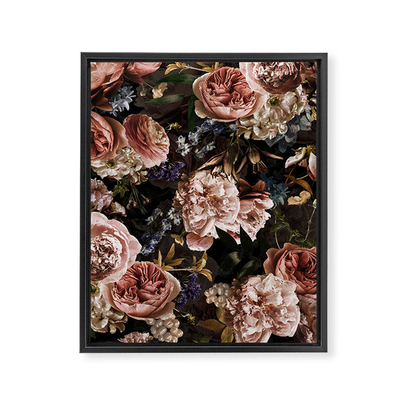 Vintage & Shabby Chic- Real Roses And Peonies Lush Midnight Flowers Botanical Garden Framed Canvas Print Gallery Image 8