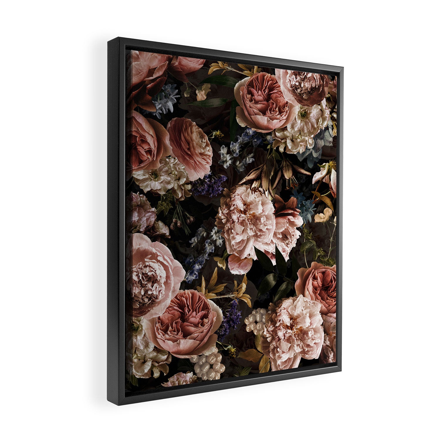 Vintage & Shabby Chic- Real Roses And Peonies Lush Midnight Flowers Botanical Garden Framed Canvas Print Gallery Image 2