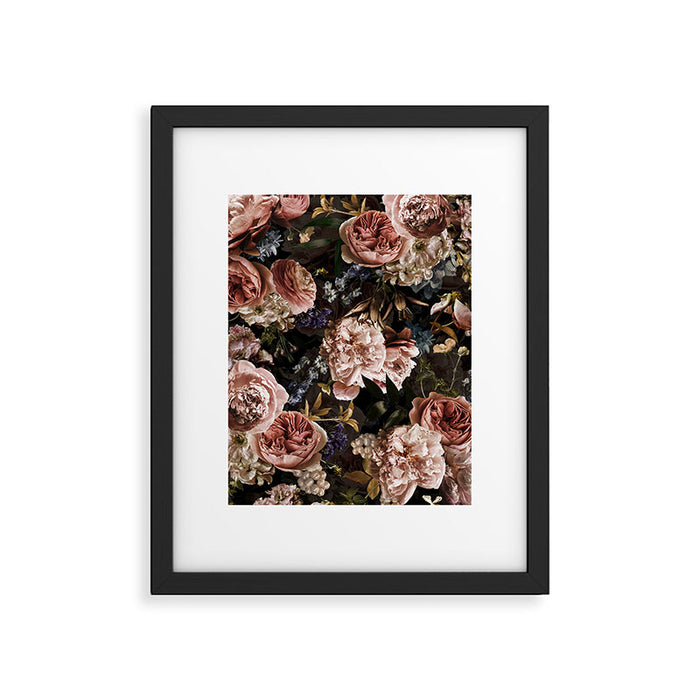 Vintage & Shabby Chic- Real Roses And Peonies Lush Midnight Flowers Botanical Garden Framed Art Print Gallery Image 1