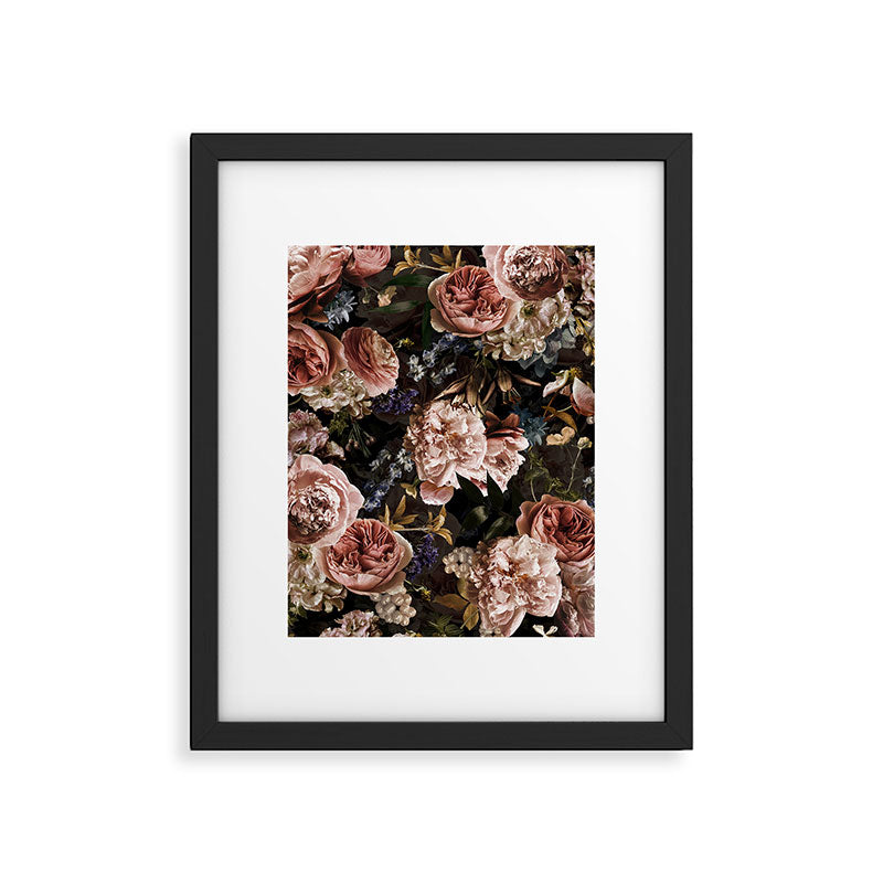 Vintage & Shabby Chic- Real Roses And Peonies Lush Midnight Flowers Botanical Garden Framed Art Print Gallery Image 6
