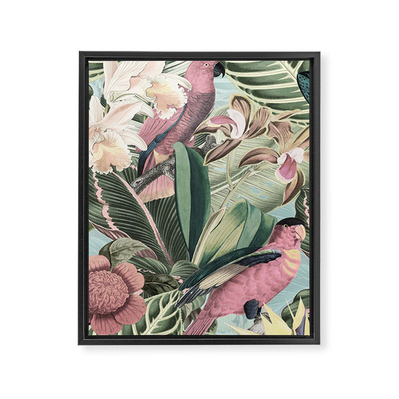 Vintage & Shabby Chic - Sepia Pink Tropical Bird Summer Garden Framed Canvas Print Gallery Image 8