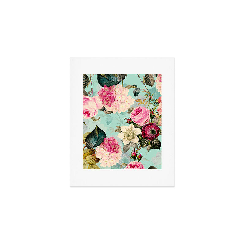 Vintage & Shabby Chic - Summer Teal Roses Flower Garden Art Print Gallery Image 1