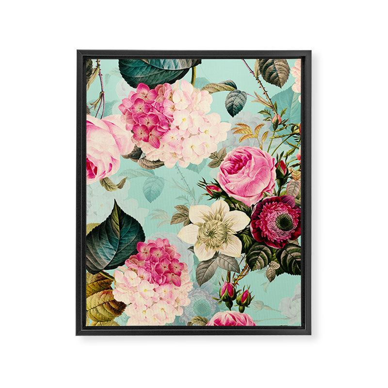 Vintage & Shabby Chic - Summer Teal Roses Flower Garden Framed Canvas Print Gallery Image 8