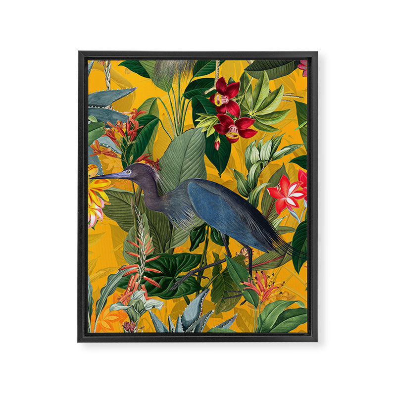 Vintage & Shabby Chic - Sunny Tropical Garden Blue Heron Framed Canvas Print Gallery Image 8