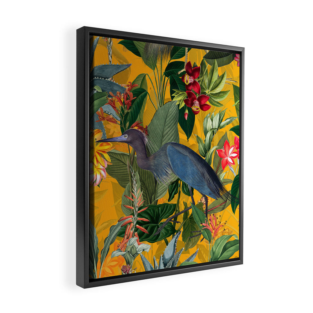 Vintage & Shabby Chic - Sunny Tropical Garden Blue Heron Framed Canvas Print Gallery Image 2
