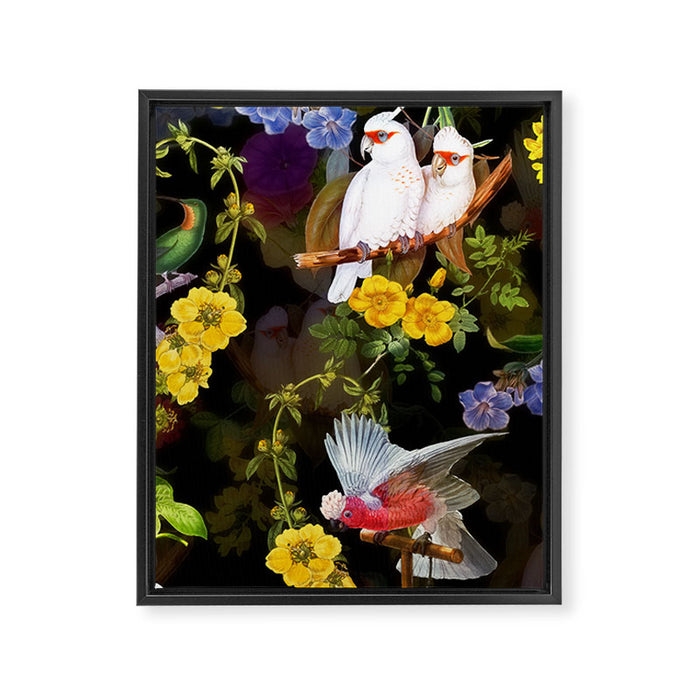 Vintage & Shabby Chic - Tropical Night Bird Flower Garden Framed Canvas Print Gallery Image 1