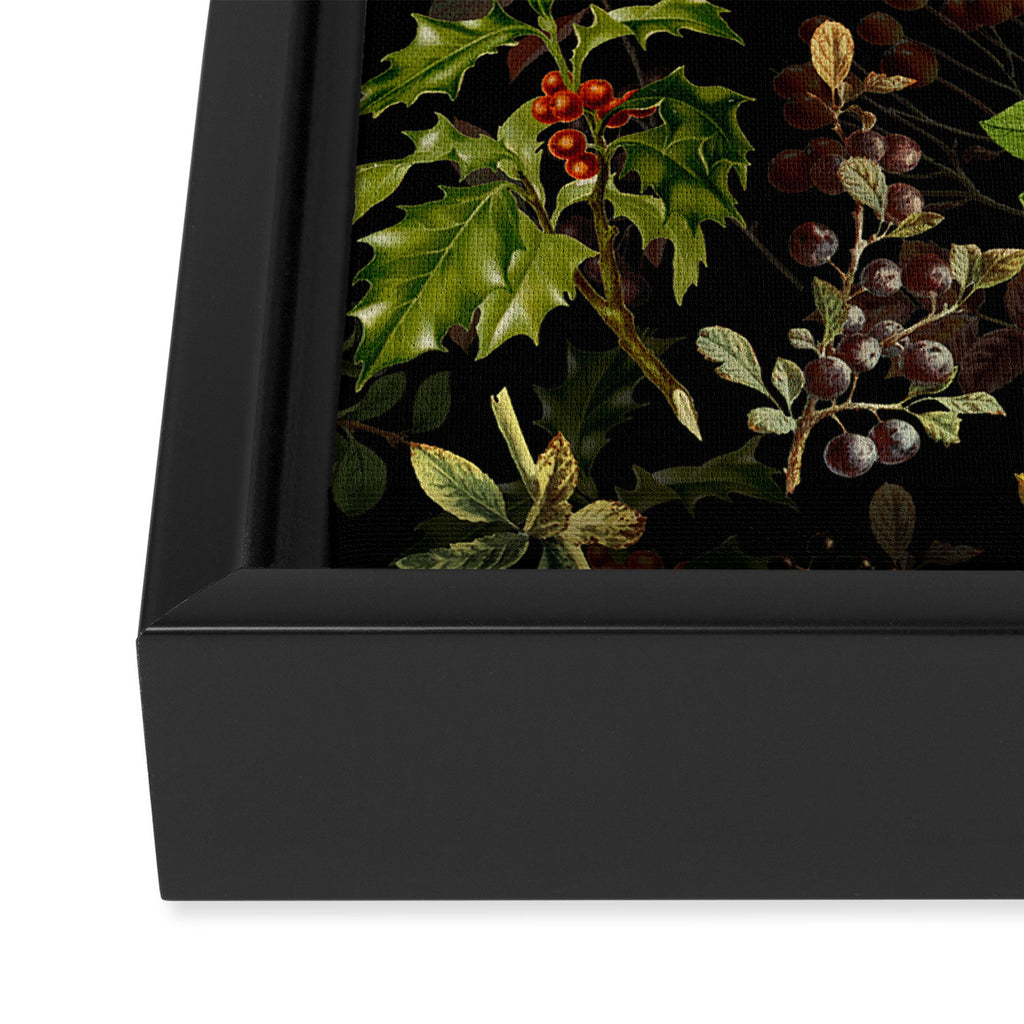 Vintage & Shabby Chic - vintage botanical wildflowers and berries on black Framed Canvas Print Gallery Image 3