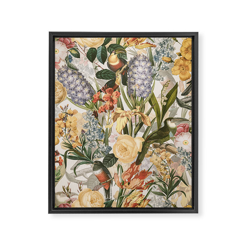 Vintage Tropical Flower And Bird Garden Framed Canvas Print Gallery Image 8
