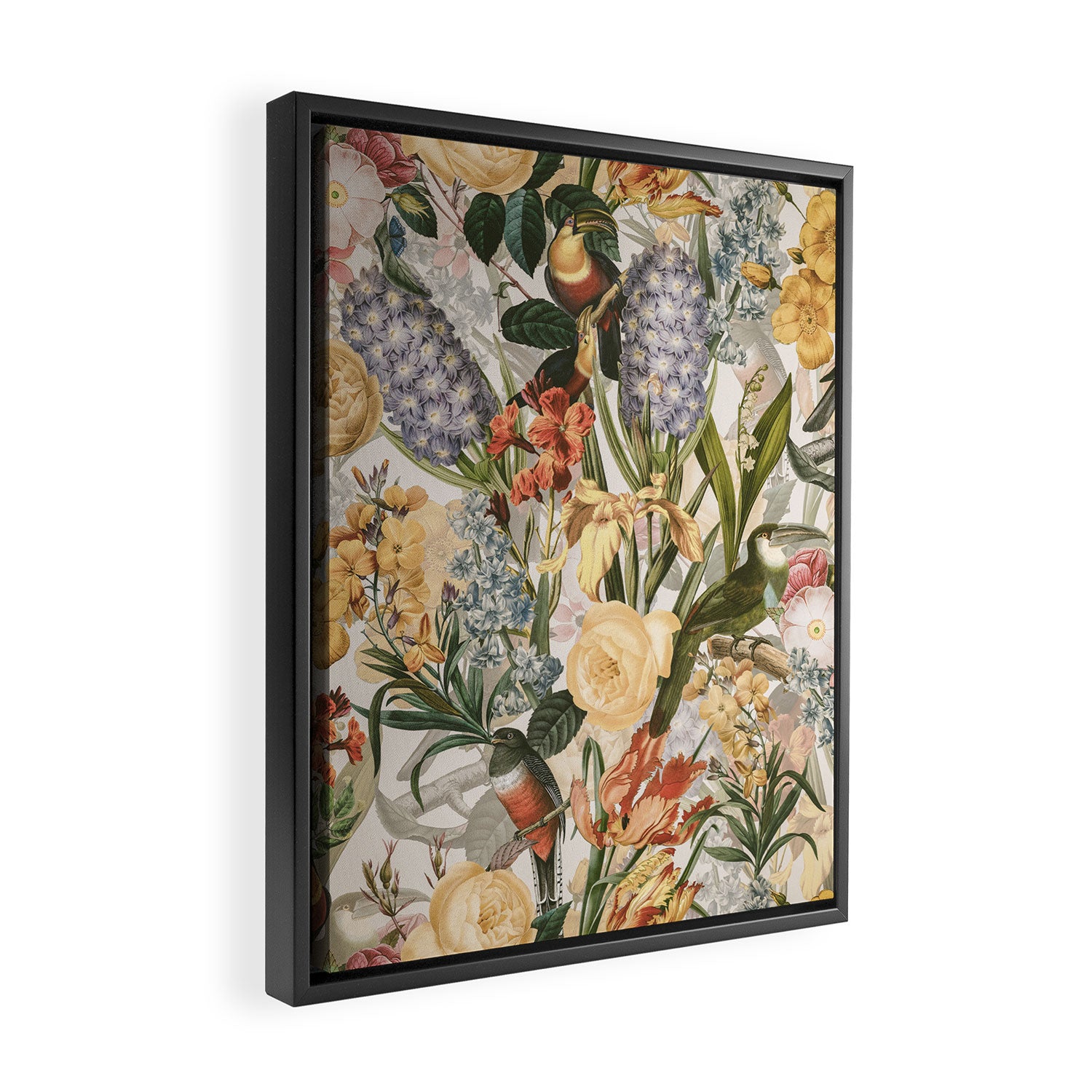 Vintage Tropical Flower And Bird Garden Framed Canvas Print Gallery Image 2
