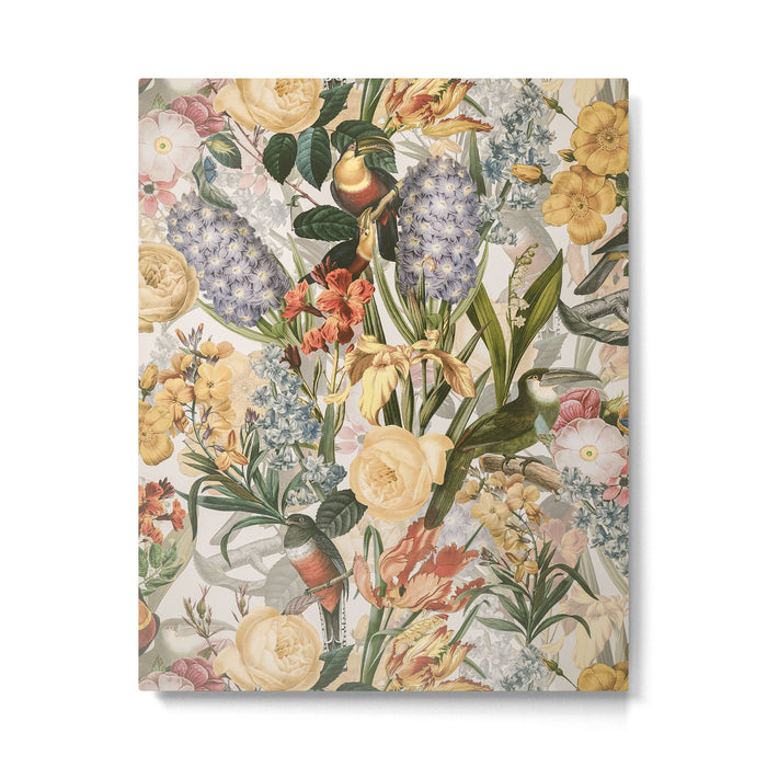 Vintage Tropical Flower And Bird Garden Metal Print Gallery Image 1