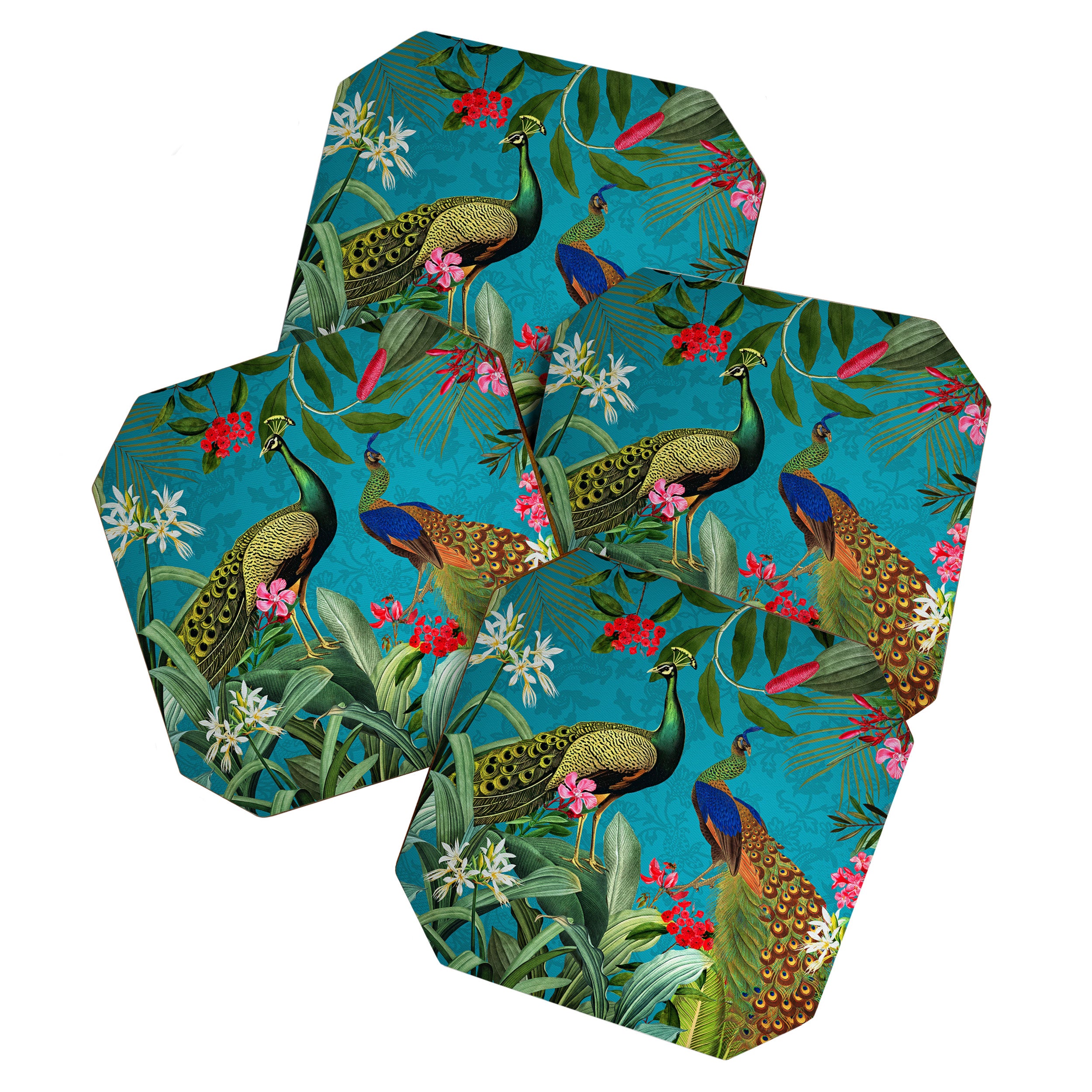 Vintage Tropical Peacock Bird Rainforest Jungle  Coaster Gallery Image 1