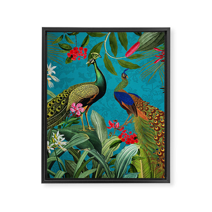 Vintage Tropical Peacock Bird Rainforest Jungle  Framed Canvas Print Gallery Image 1