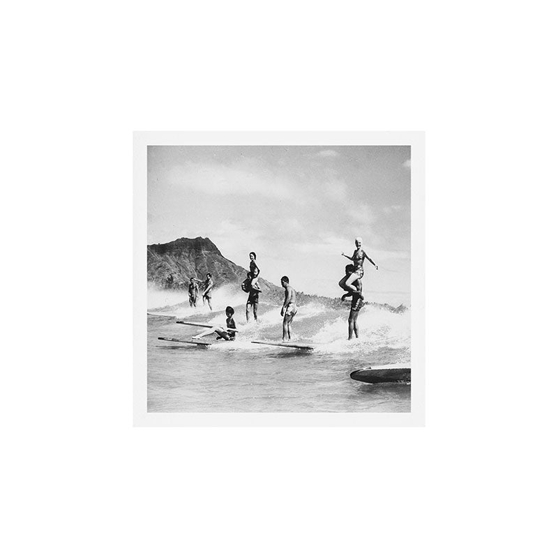 Vintage Hawaii Tandem Surfing Art Print Gallery Image 1