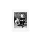 Boy And Chicken, Funny Black and White Old Photo Art Print Gallery Image 1