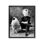 Boy And Chicken, Funny Black and White Old Photo Framed Canvas Print Gallery Image 6