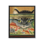 Cat Looking at Goldfish Vintage Art Framed Canvas Print Gallery Image 8