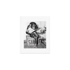 Chimpanzee Reading Newspaper, Black and White Vintage Art Art Print Gallery Image 1
