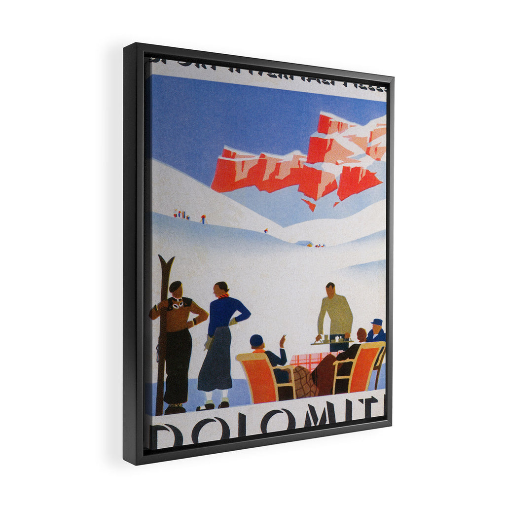 Dolomites Italy Vintage Ski Poster Framed Canvas Print Gallery Image 2