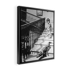 Girl Walking Baby Alligator, Black and White, Vintage Art Framed Canvas Print Gallery Image 2