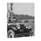 Golfer Teeing Off on Top of Car, Black and White, Old Photo, Vintage Golf Art Canvas Print Gallery Image 6