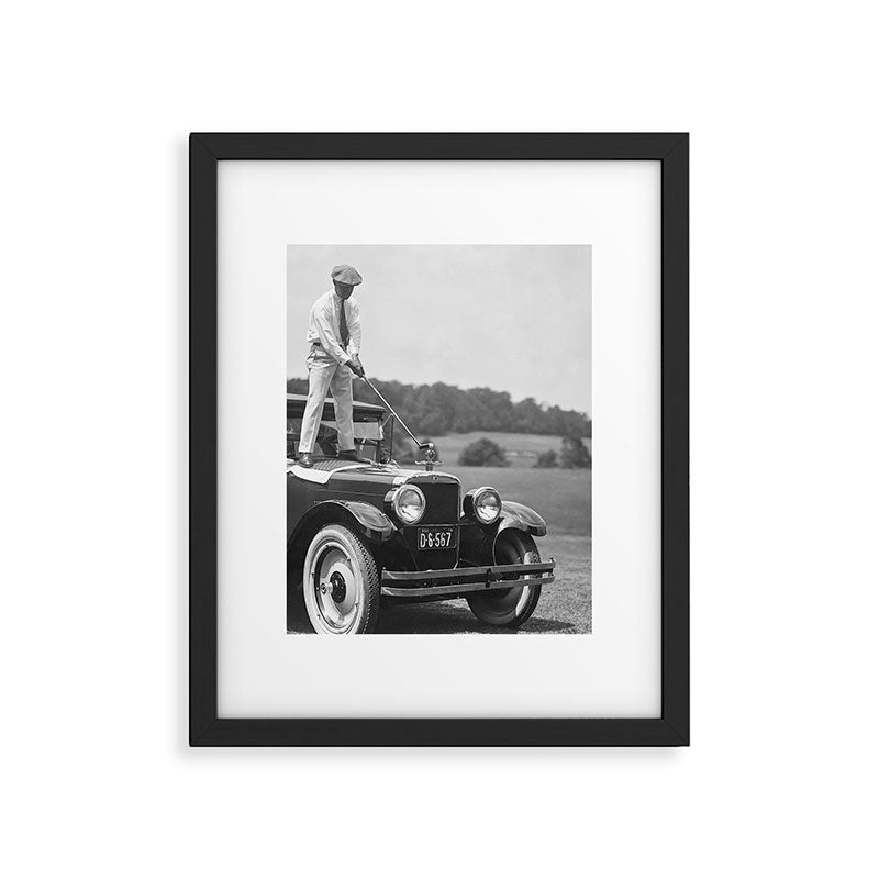 Golfer Teeing Off on Top of Car, Black and White, Old Photo, Vintage Golf Art Framed Art Print Gallery Image 4