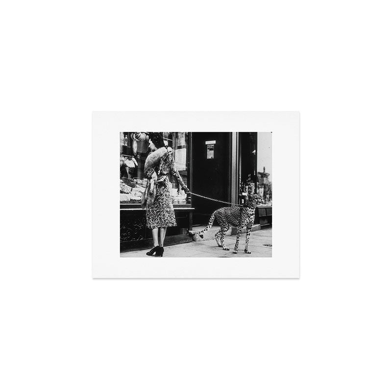 Leopard on a Leash, Black and White Vintage Art Art Print Gallery Image 1